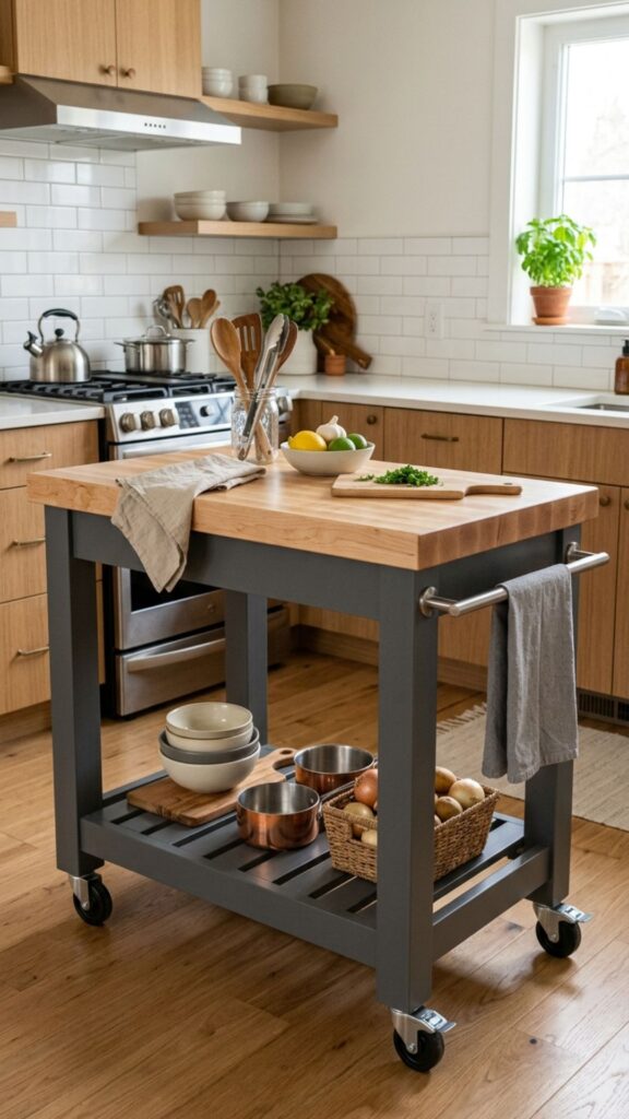 4. Small Kitchen Rolling Cart Island