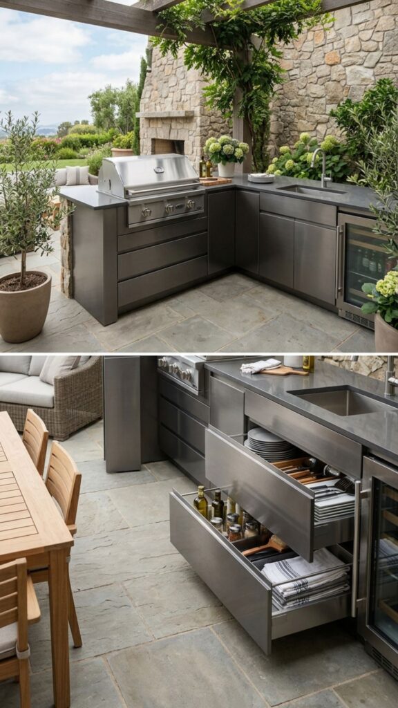 4. Weatherproof Cabinetry in Marine-Grade Stainless