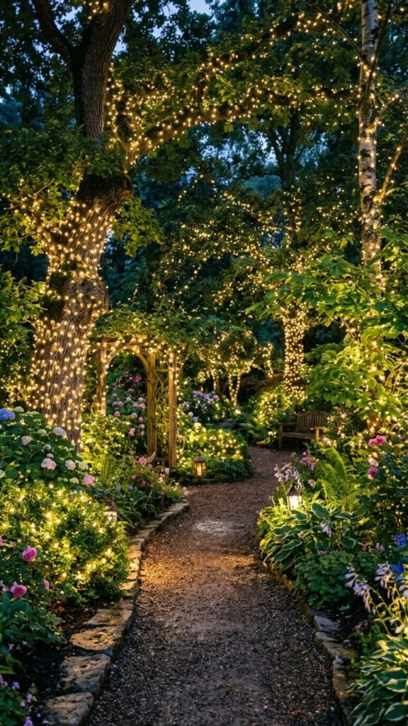 4. Wrap Trees and Shrubs with Fairy Lights