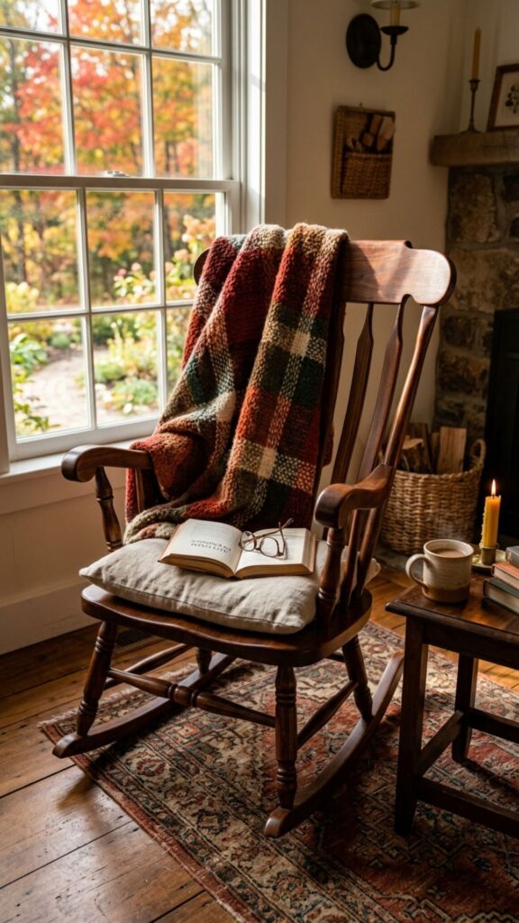 5. Add a Cozy Rocking Chair with a Throw Blanket
