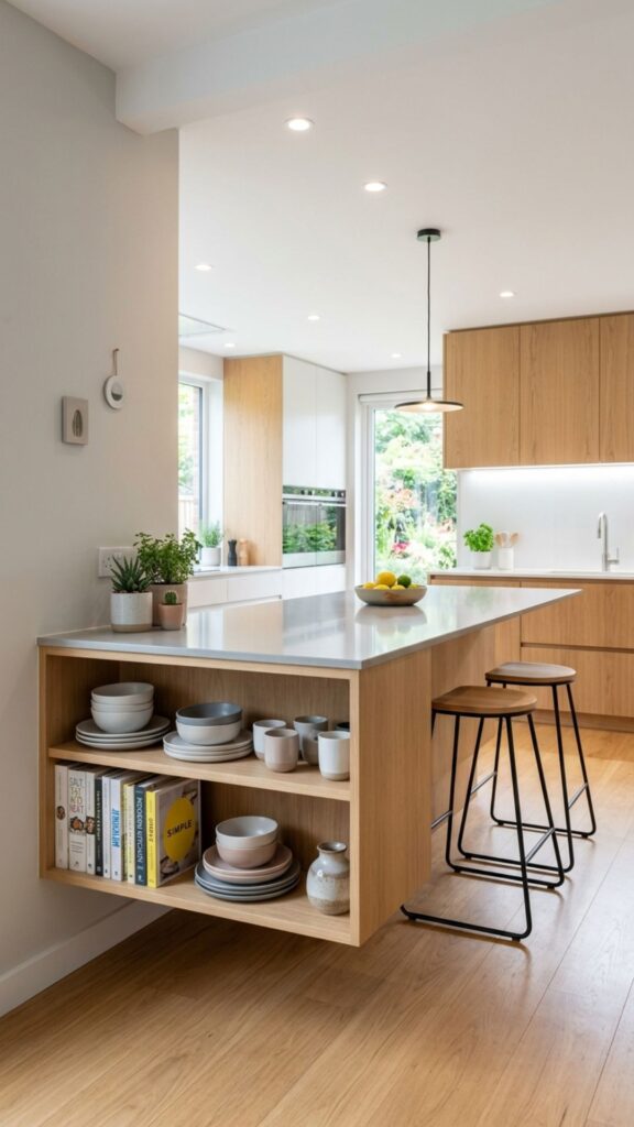 5. Floating Wall Island with Open Shelving