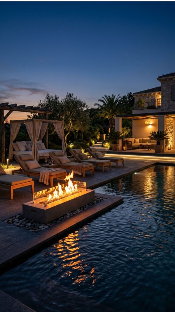 5. Poolside Fire and Water Feature