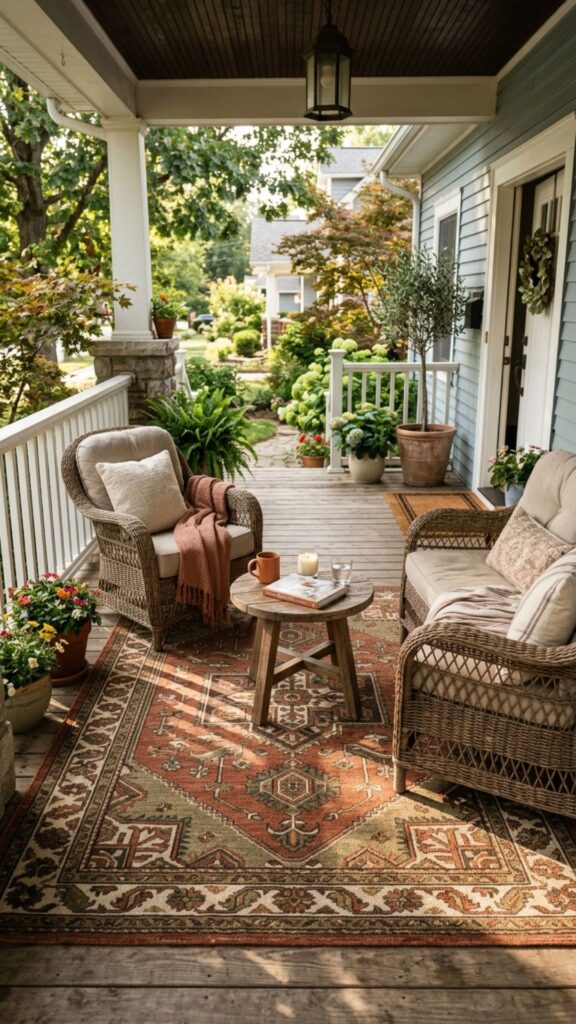 5. Roll Out a Weatherproof Outdoor Rug