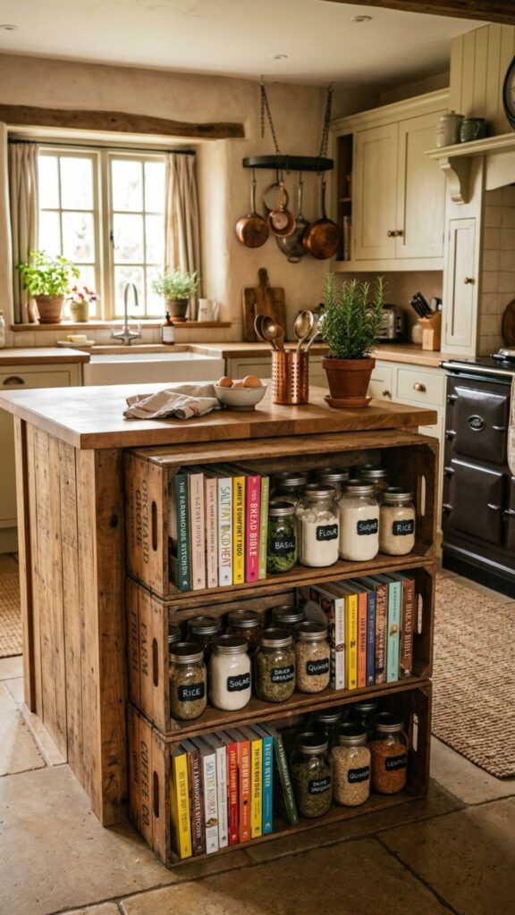 5. Rustic Farmhouse Crate Shelving