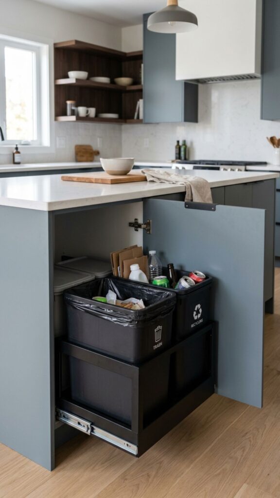 5. Slide-Out Trash and Recycling Bins