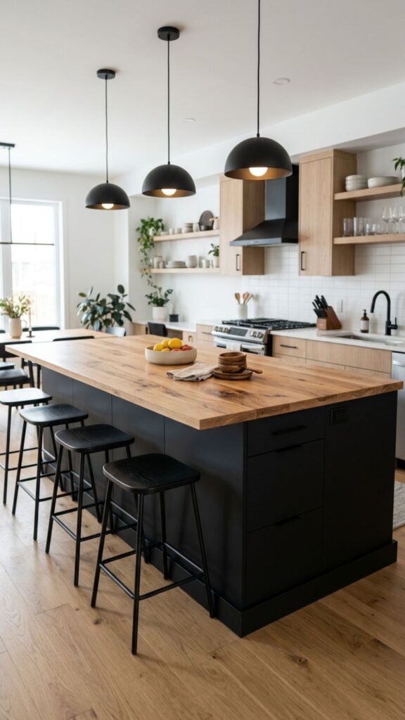 5. Two-Tone Black and Wood Island