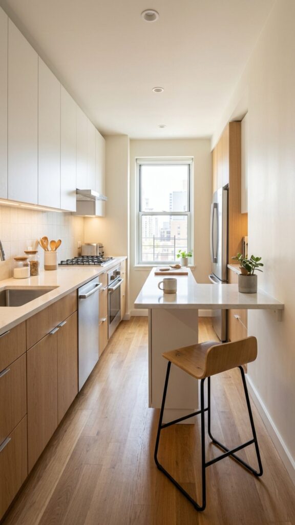 6. A Slim Galley Island Bridging Two Walls
