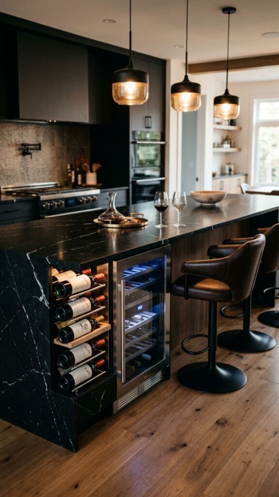 6. Black Island with Waterfall and Wine Storage