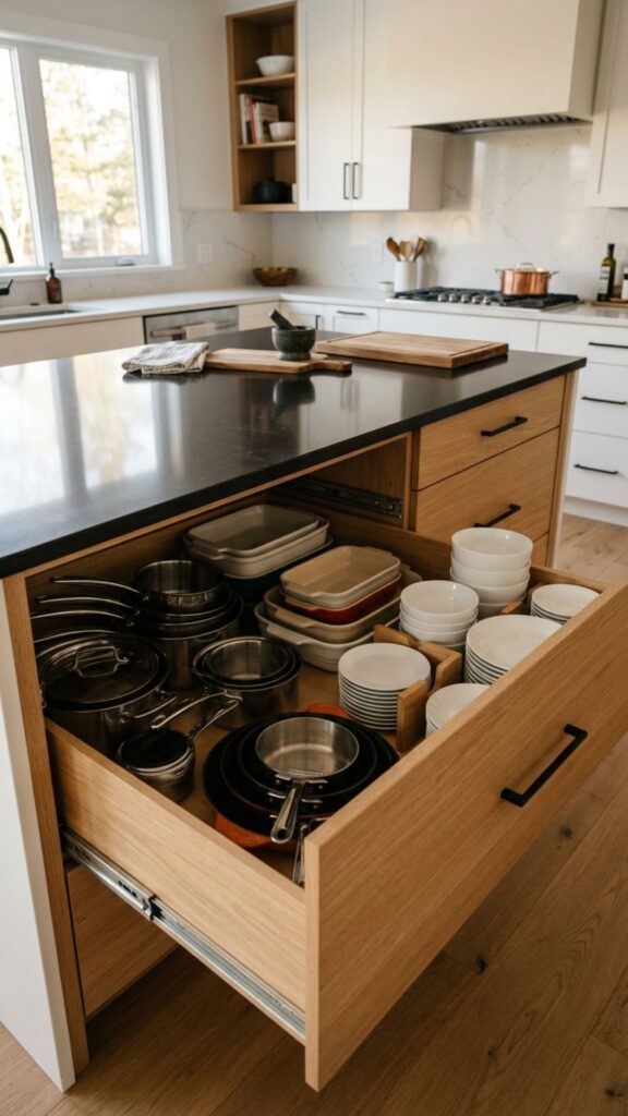 6. Build In Deep Drawers for Pots and Pans