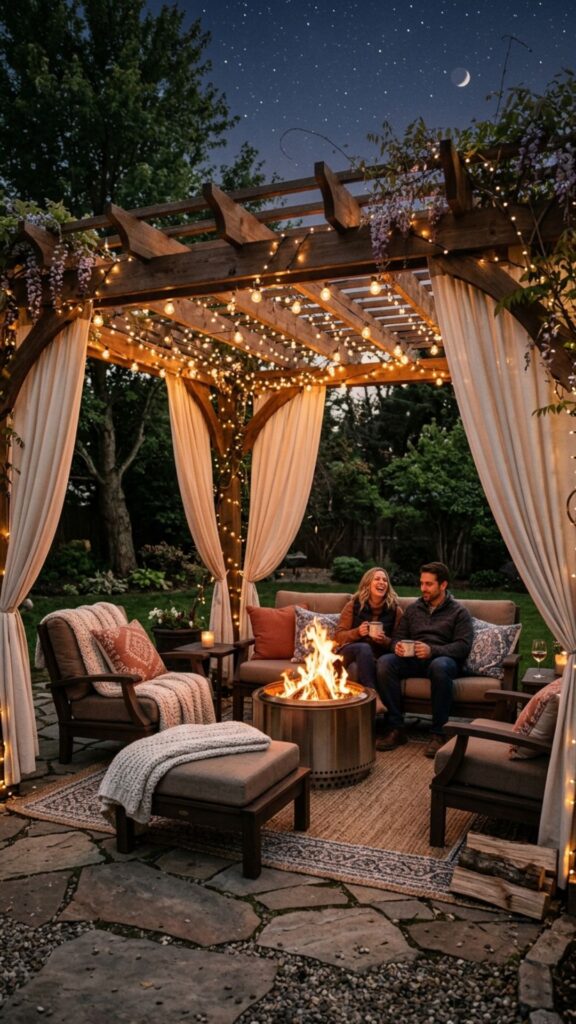 6. Fire Pit Under a Pergola