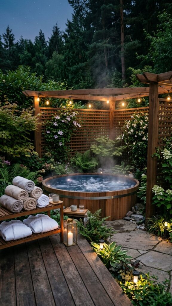 6. Hot Tub Retreat With a Privacy Screen