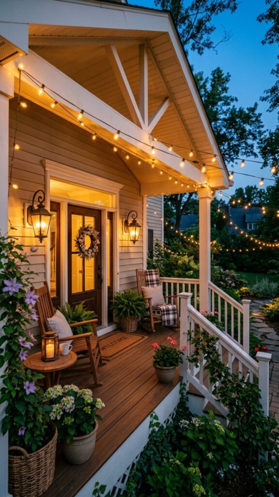 6. Install Warm-Toned Porch Lighting