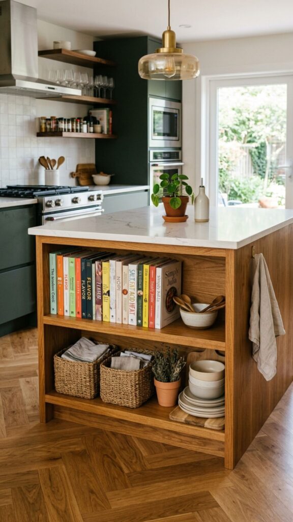 6. Island With Built-In Open Shelving