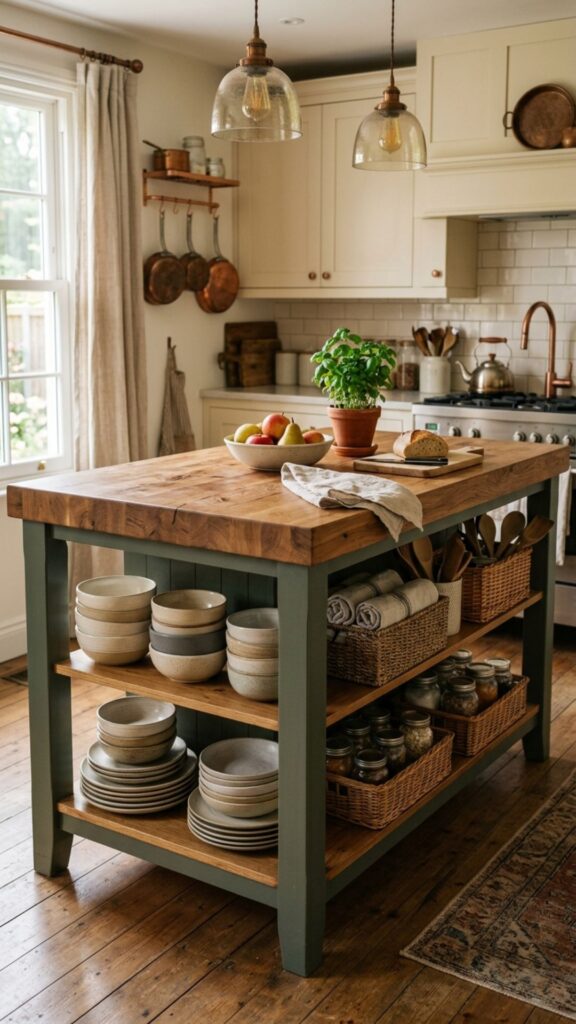 6. Open Shelving Under a Butcher Block Top