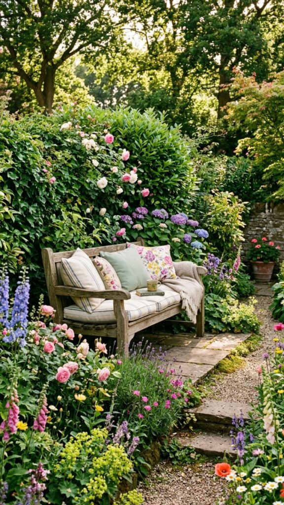 6. Repurpose a Garden Bench With Cushions