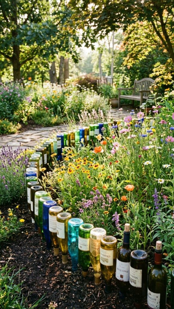 6. Reuse Wine Bottles as Garden Edging