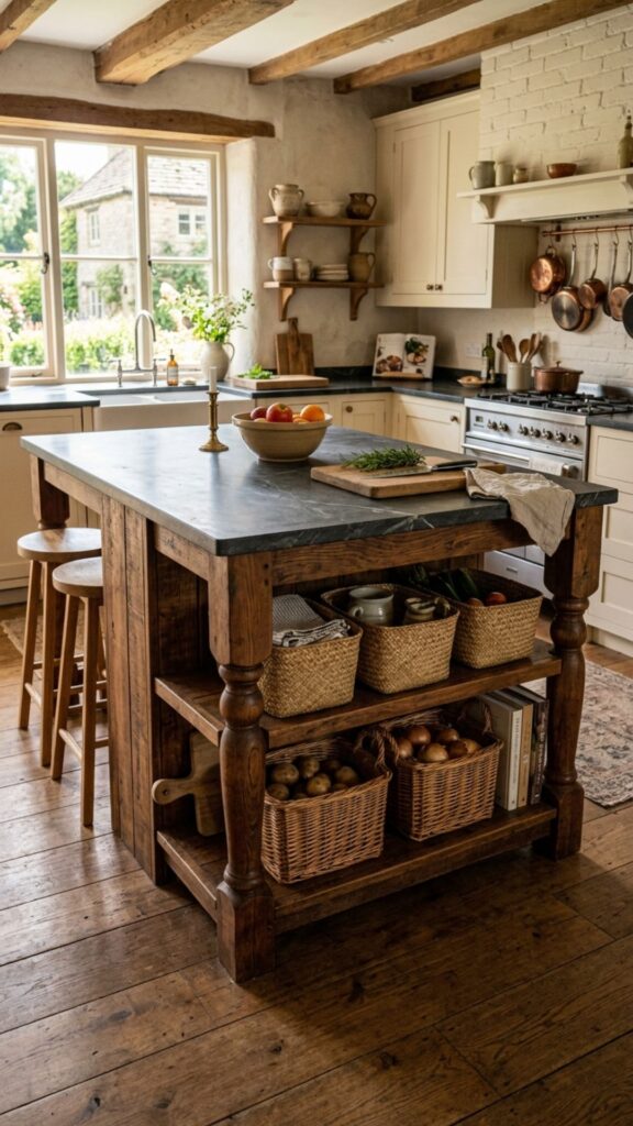 6. Rustic Farmhouse Island with Turned Legs