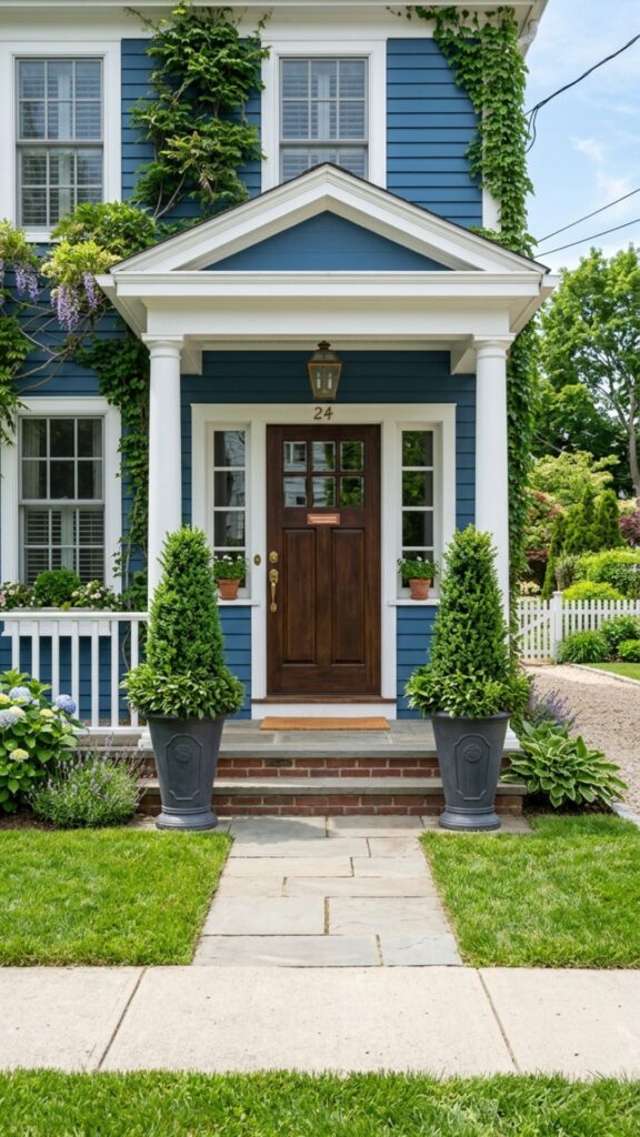 6. Symmetrical Planters Flanking the Door