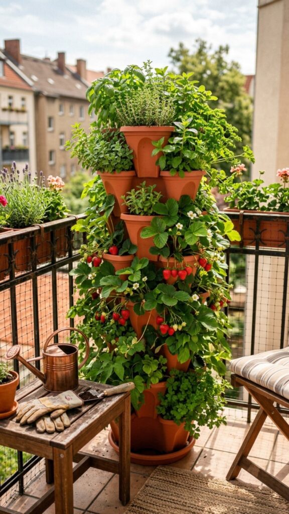 6. Use Stackable Planter Towers