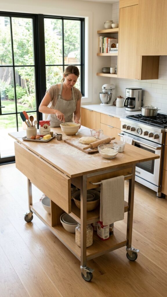 6. Use a Kitchen Prep Island With Drop Leaves