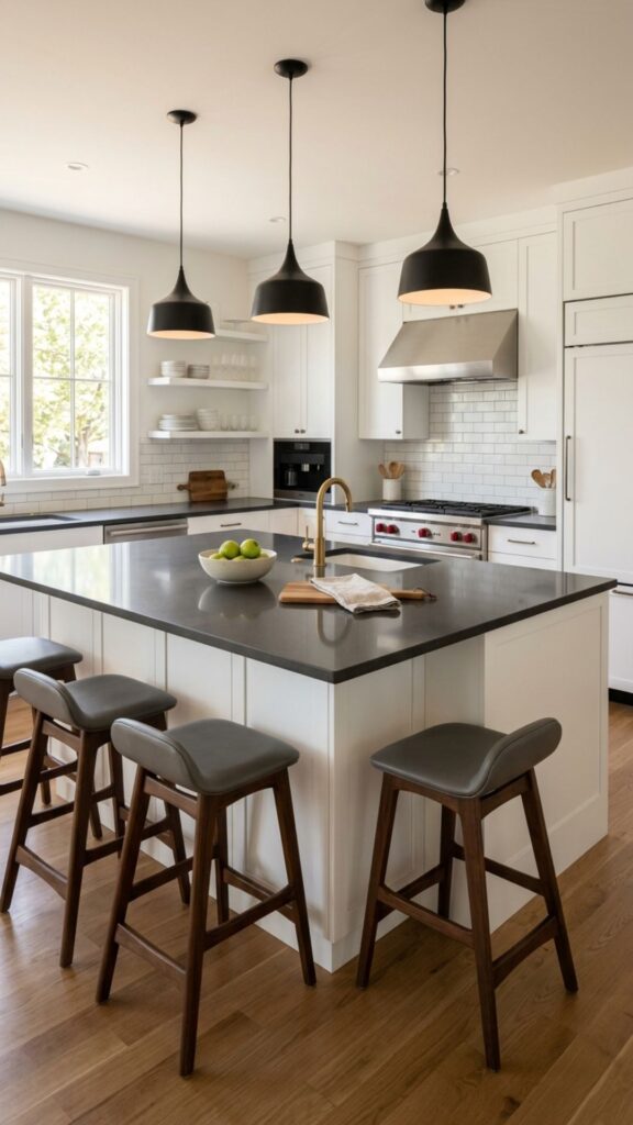 6. White Island with a Contrasting Dark Countertop