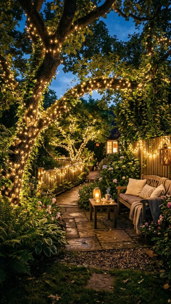 6. Wrap Trees and Railings With Fairy Lights