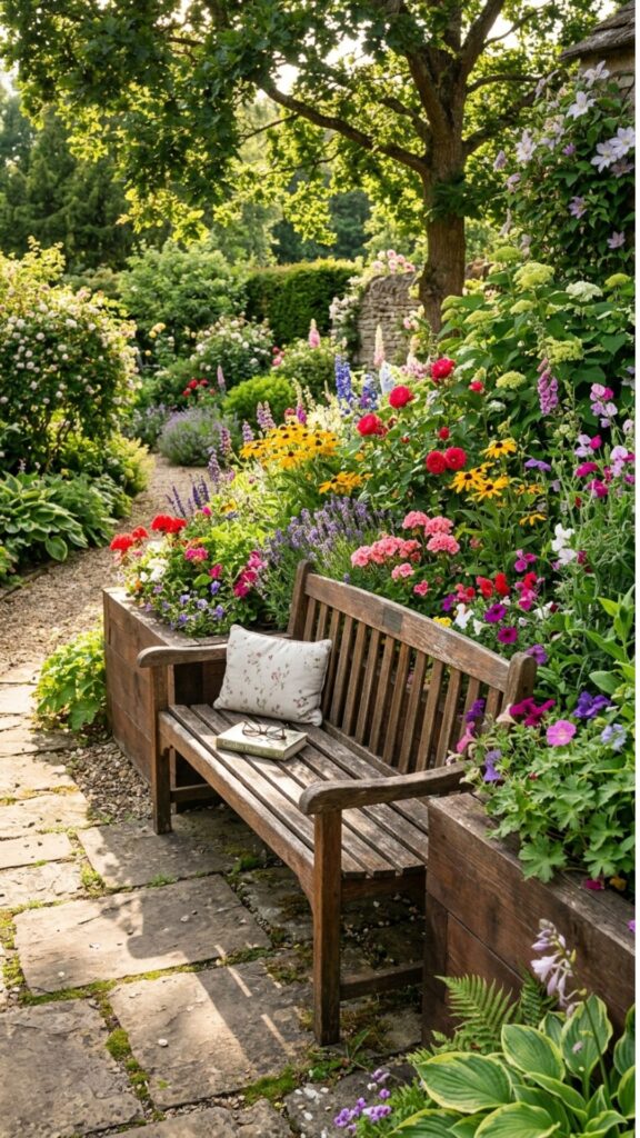 7. Built-In Raised Bed Bench