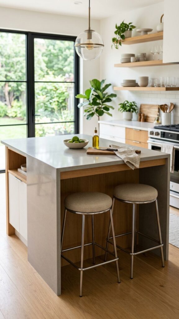 7. Compact Island With Backless Bar Stools
