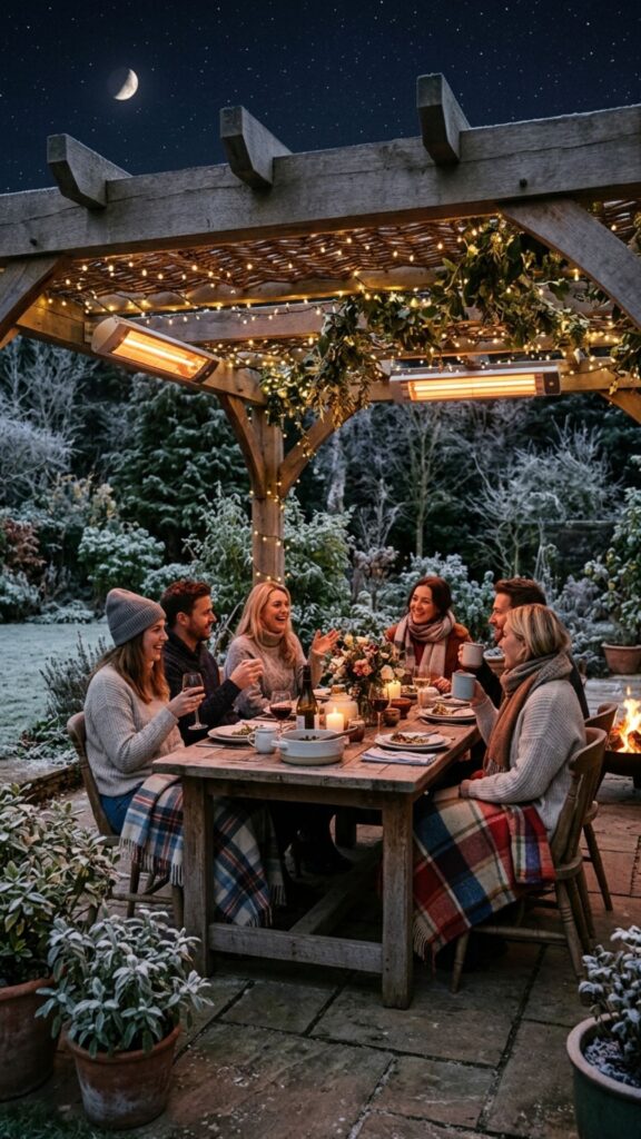 7. Hang Radiant Ceiling Heaters Under a Pergola