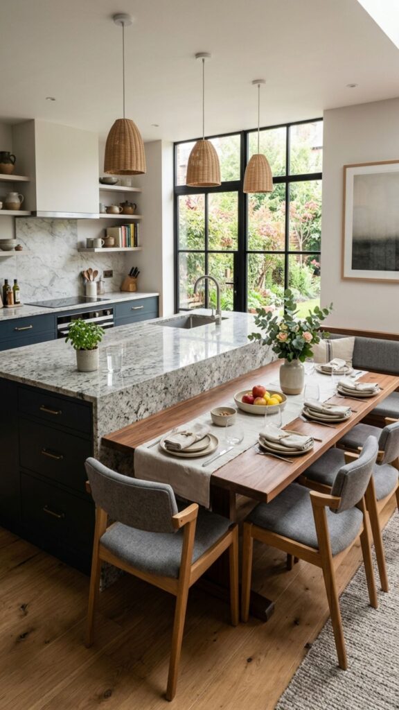 7. Island Merging Into a Dining Table Extension