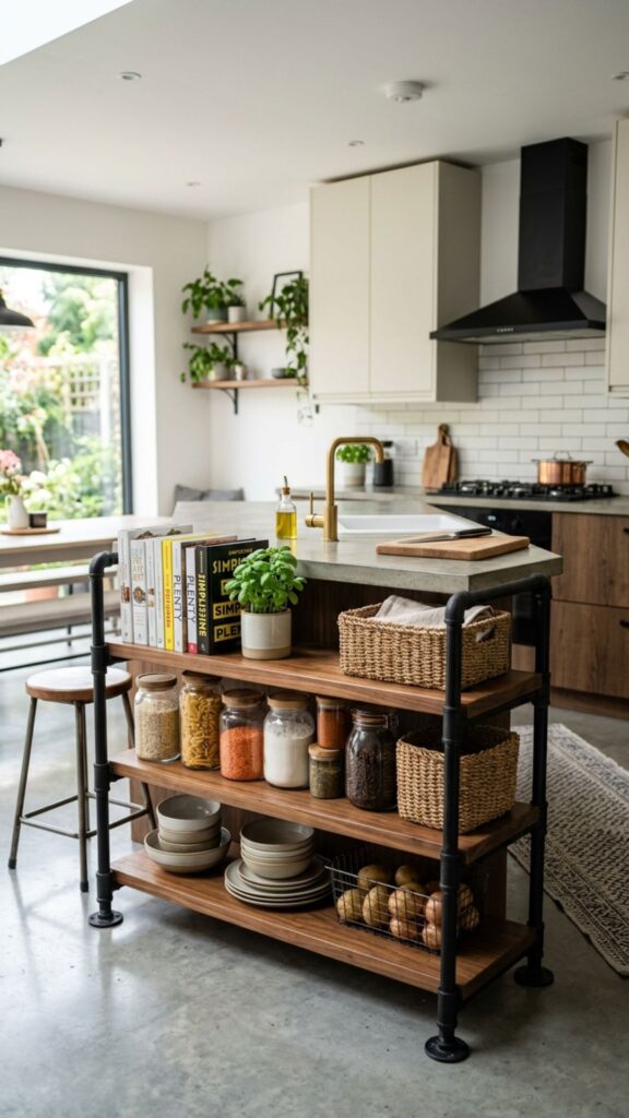 7. Pipe-Framed Open Shelving