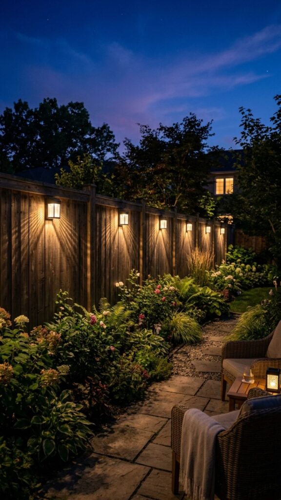 7. Use Solar Fence Lights for Vertical Interest