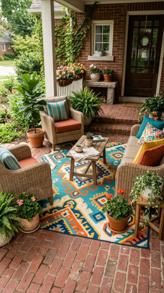 7. Use a Bold Patterned Outdoor Rug