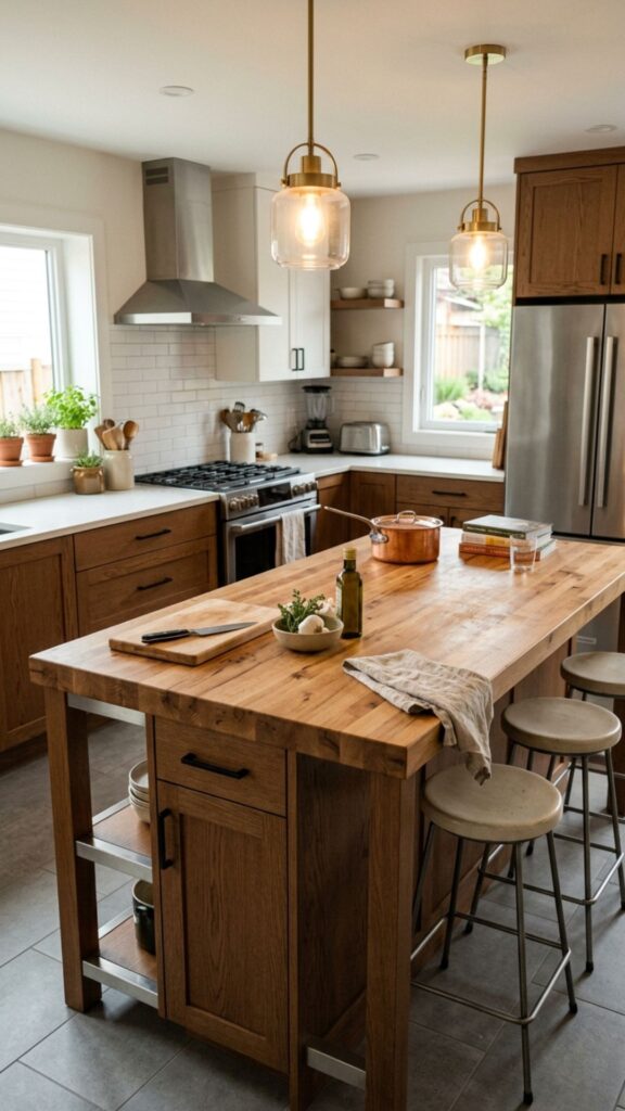 7. Use a Butcher Block Countertop on Your Island