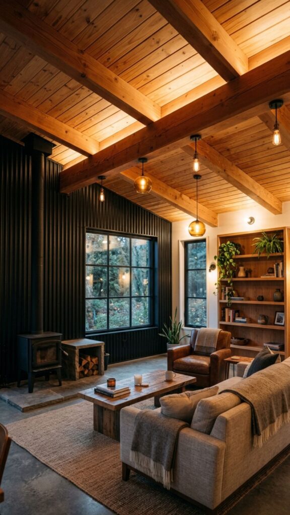 7. Warm Wood Ceiling and Beams