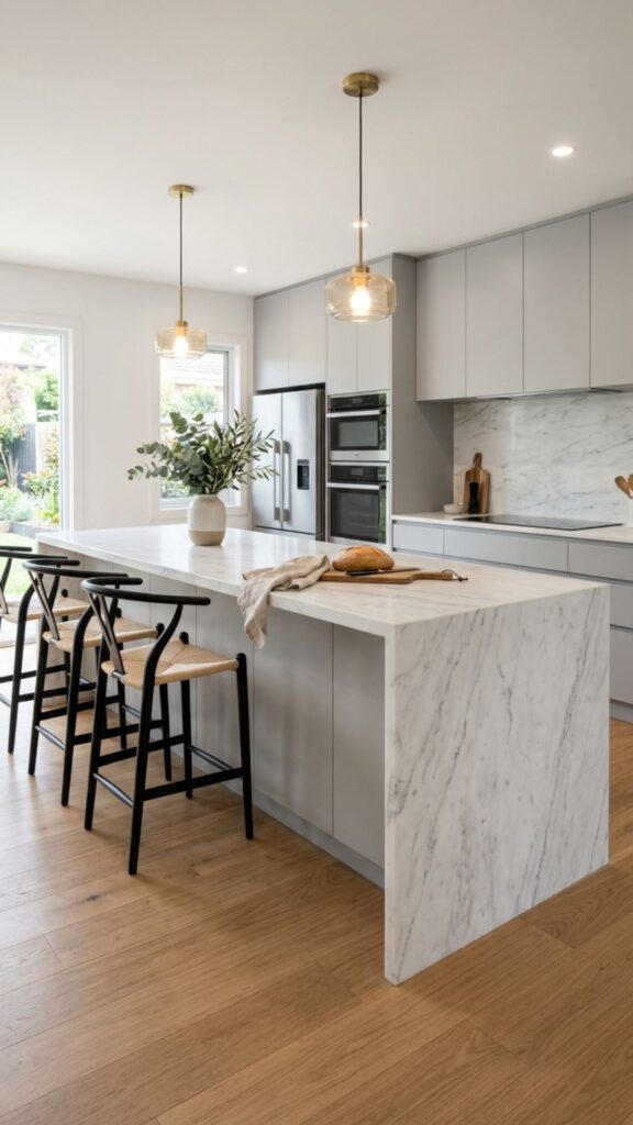 7. Waterfall Countertop Island