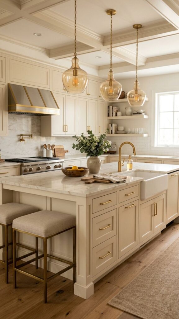 8. Creamy Beige with Brass Hardware