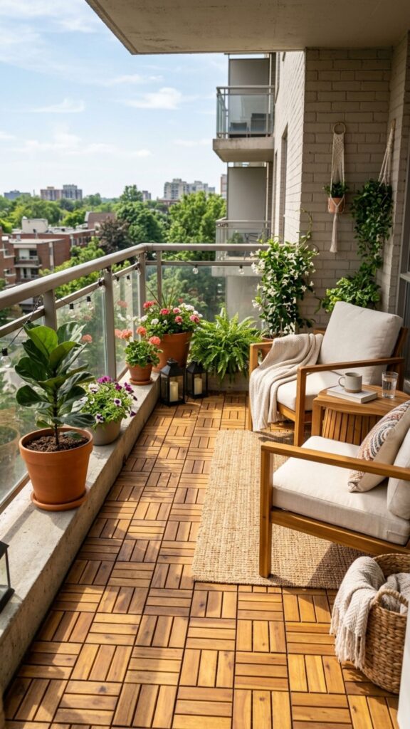 8. Decorate With Peel-and-Stick Deck Tiles