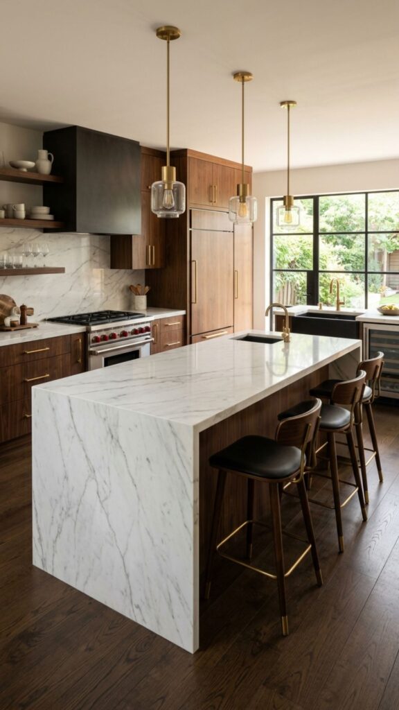 8. Install a Marble or Quartz Waterfall Island