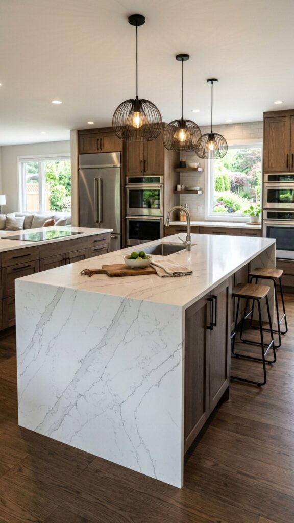8. Install a Waterfall Edge for a Sleek Finish