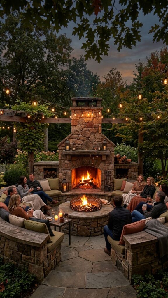 8. Outdoor Fireplace with Built-In Seating