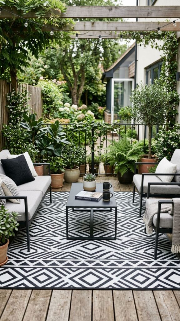8. Roll Out a Monochrome Outdoor Rug