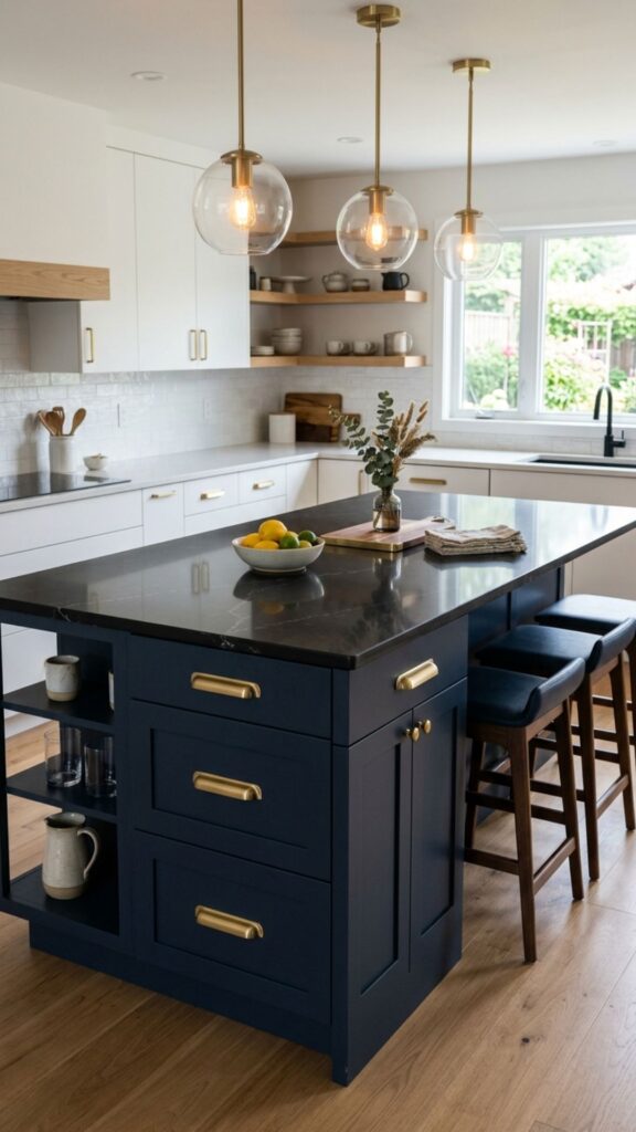 8. Two-Tone Island With Black Counter and Navy Base