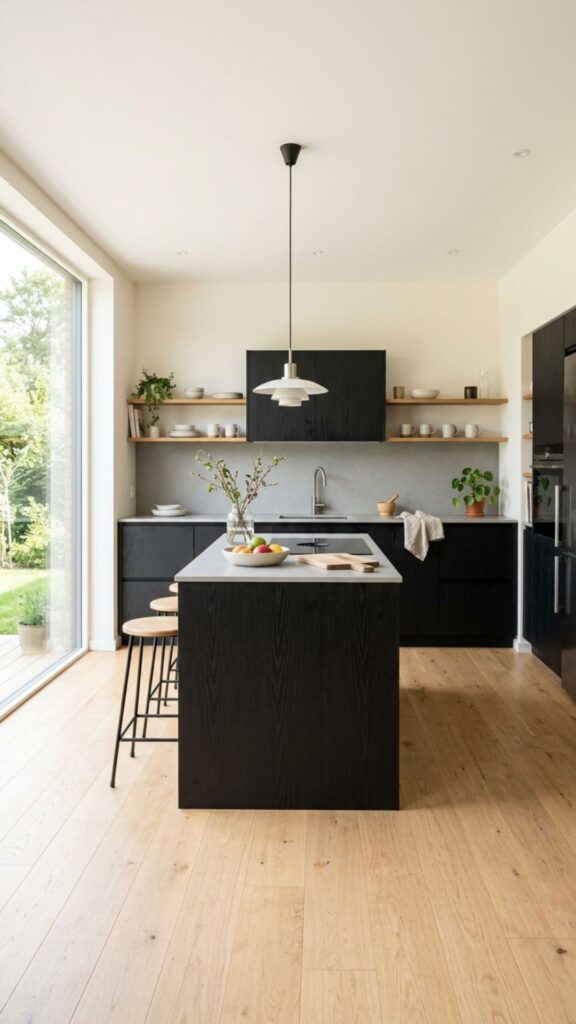 9. Black Wood-Grain Cabinetry