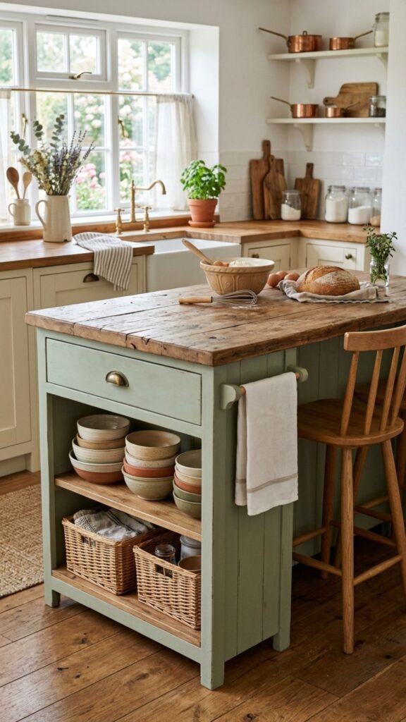 9. Farmhouse-Style Island With Open Shelving