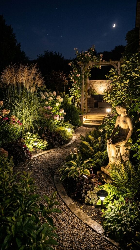 9. Highlight Garden Beds with Solar Spotlights