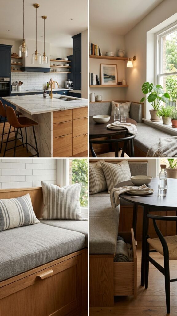 9. Island with Built-In Seating Nook