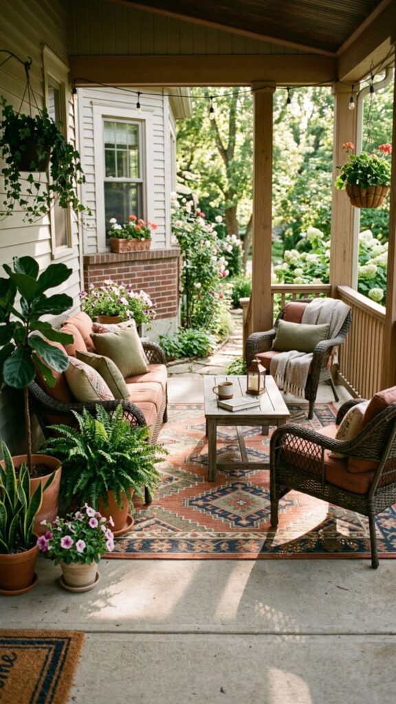 9. Layer in an Outdoor Rug