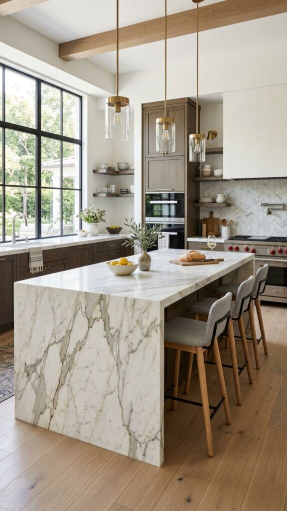 9. Marble Island With Built-In Seating
