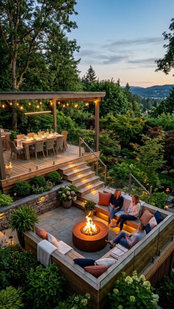 9. Multi-Level Deck with Built-In Fire Feature